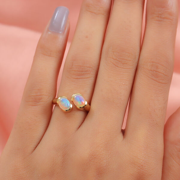 Nat&uuml;rlicher &Auml;thiopischer Opal Bypass Ring 925 Silber vergoldet  ca. 1,10 ct image number 3