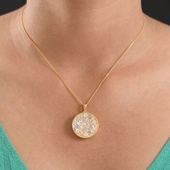 D'Joy AAA Regenbogen Mondstein und Zirkon zweifarbiger Anh&auml;nger mit 50cm Kette - 4,30 ct.