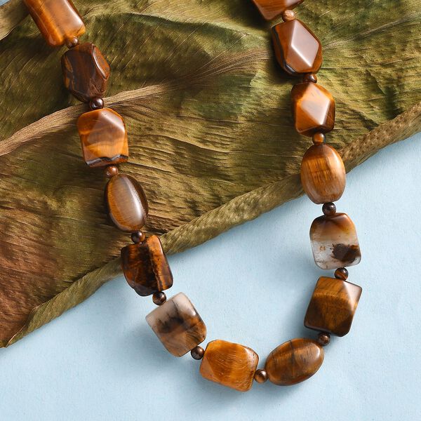 Tigerauge Halskette ca. 60 cm Edelstahl rhodiniert ca. 250.00 ct image number 2