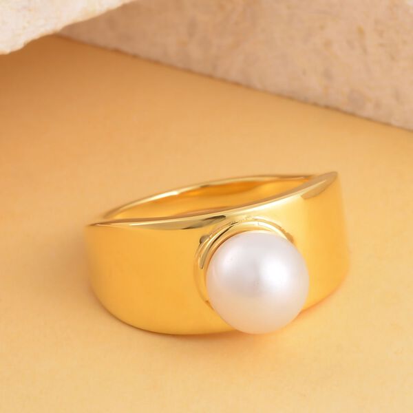 Wei&szlig;e S&uuml;&szlig;wasser Perle (7-8 mm) Ring 925 Silber Gelbgold Vermeil (Gr&ouml;&szlig;e 20.00) image number 1