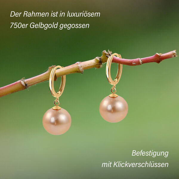 ILIANA AAA 10-11 mm goldene S&uuml;dseeperlen-Ohrringe image number 2