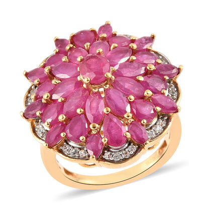 Afrikanischer Rubin Blumen-Ring, 925 Silber vergoldet (Größe 16.00) ca. 7,03 ct