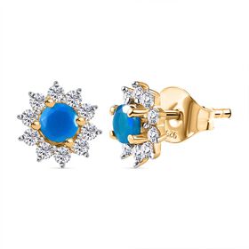 Miami Blau Welo Opal und Zirkon Ohrstecker 925 Silber vergoldet ca. 0,93 ct