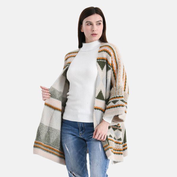 Cardigan mit grafischem Rautenmuster und Taschen, Einheitsgröße, Moosgrün image number 4