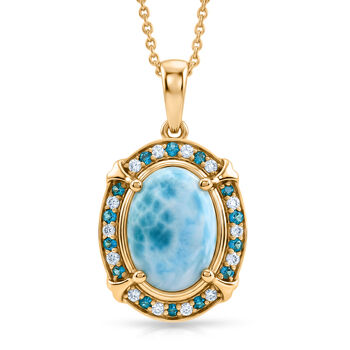 D'Joy Larimar, Neon Apatit Schmuckset ca. 50 cm 925 Silber 750 Gelbgold vermeil ca. 7,43 ct.