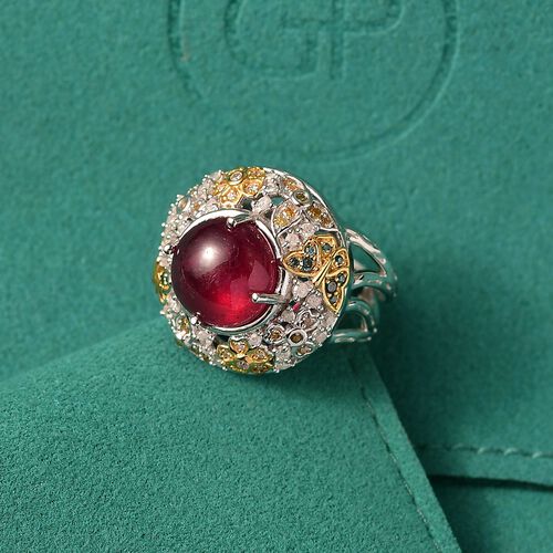 AA Afrikanischer Rubin (Fissure gefüllt), Kanchanaburi Blauer Saphir Ring 925 Silber Rhodiniert und 750 Gelbgold Vermeil (Größe 18.00) ca. 8,49 ct image number 1
