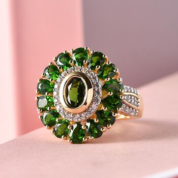Nat&uuml;rlicher Chromdiopsid-Ring, 925 Silber Gelbgold Vermeil  ca. 4,60 ct