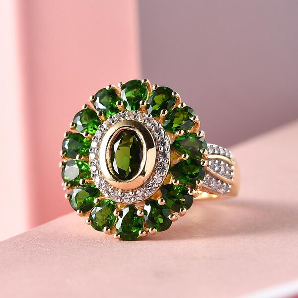 Nat&uuml;rlicher Chromdiopsid-Ring, 925 Silber Gelbgold Vermeil  ca. 4,60 ct image number 2