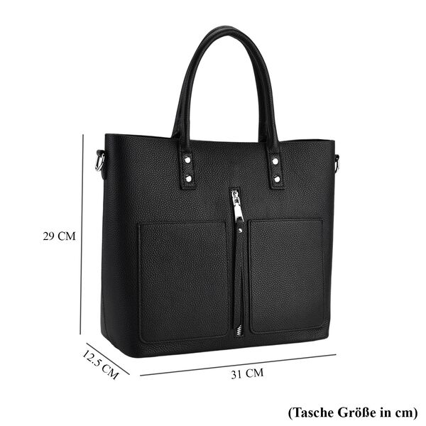 Echtleder Crossbody Tasche, mehrere Fächer, Reißverschluss vorne, 31 x 12.5 x 29 cm, Schwarz image number 8