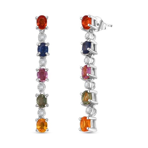 D'Joy AA Mehrfarbig Saphir, Blauer Saphir Ohrringe 925 Silber rhodiniert ca. 2.51 ct