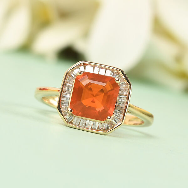 AA Purpurroter Feuer Opal und Diamant Asscher Schliff Ring 375 Gelbgold image number 2