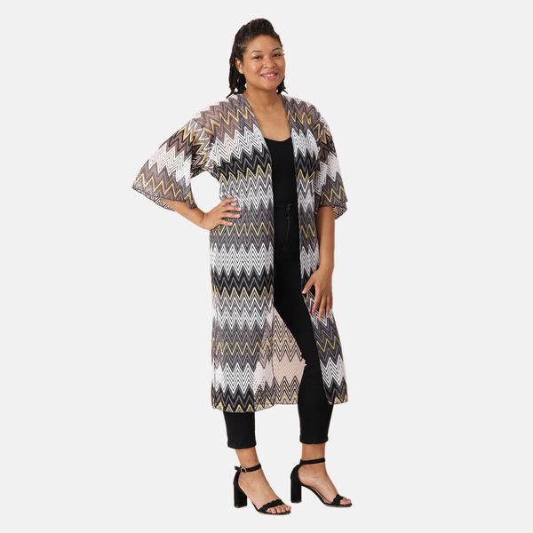 Gehäkelter Kimono, Meshgewebe, Schwarz image number 3