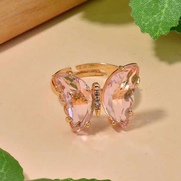 Flexibler weißer Zirkonia und rosa Kristall-Ring (16,50-19,50) image number 2