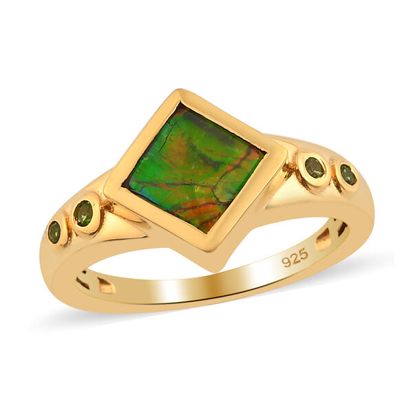 Ammolit und Natürlicher Chromdiopsid Ring 925 Silber vergoldet  ca. 1,07 ct image number 2