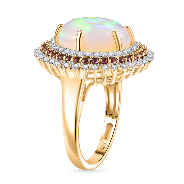 AAAA nat&uuml;rlicher, &auml;thiopischer Welo Opal, Padparadscha Saphir und Diamant Ring in 585 Gold - 6 ct. image number 4
