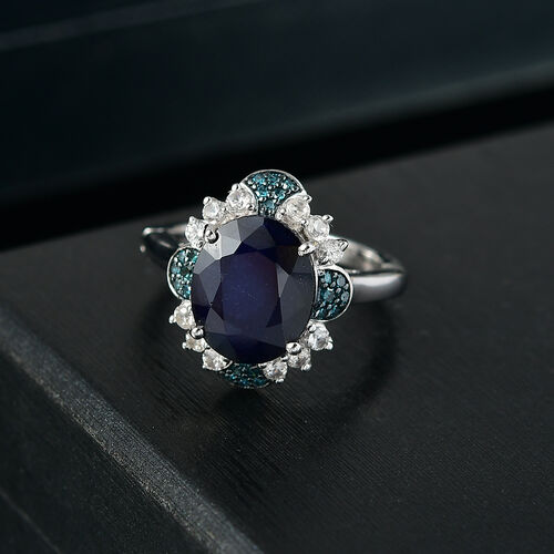 Masoala Saphir (Fissure gefüllt), Weißer Zirkon Ring 925 Silber rhodiniert (Größe 17.00) (10-15 Werktage Lieferzeit) ca. 8.50 ct image number 1