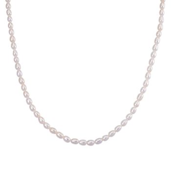 D'Joy AAA wei&szlig;e S&uuml;&szlig;wasserperle 50cm Halskette, 925 Silber rhodiniert