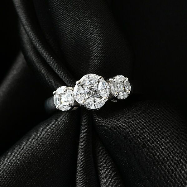 LUSTRO STELLA Hergestellt mit ZIRKONIA Ring 925 Silber Platin-&Uuml;berzug (Gr&ouml;&szlig;e 20.00) ca. 1,31 ct image number 2