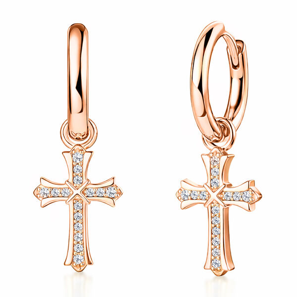Zirkonia Kreuz-Ohrringe, Messing ros&eacute;vergoldet
