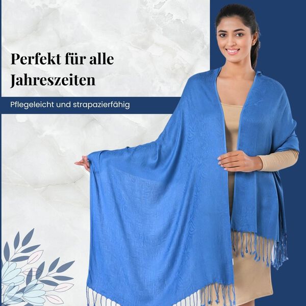 Jacquard-Schal aus Viskose, 70x195 cm, Blau image number 2