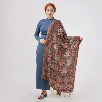 Jamawar-Schal, 3-Schiffchen-Webung, 70x200 cm, Blumen