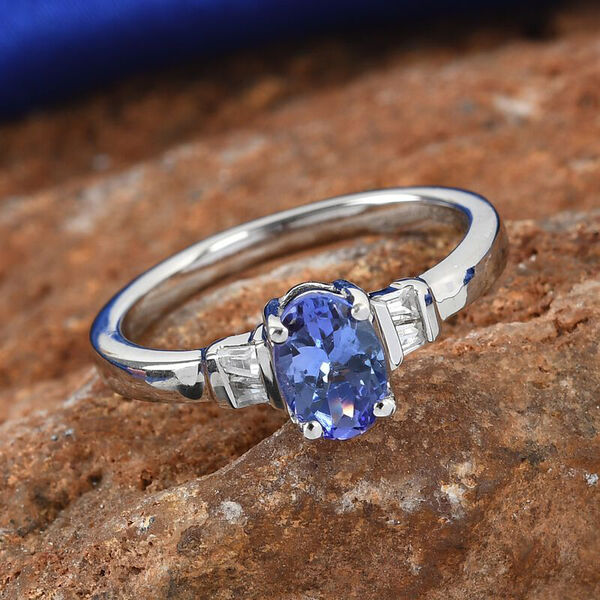 Tansanit und Zirkon Ring 925 Silber Platin-Überzug image number 2