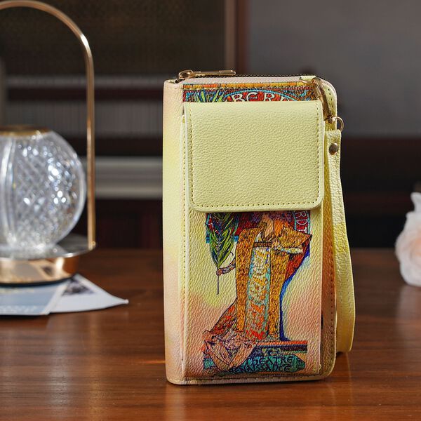 PU Handytasche mit RFID-Schutz, 20x11x2cm, Beige und gelb mit Gismonda-Muster image number 2