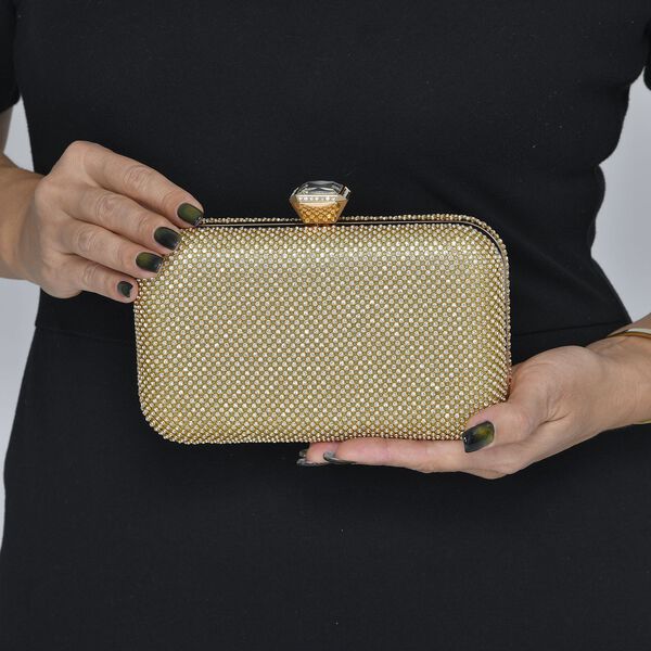 Moderne Clutch mit Kristallverzierung, 20x4x2 cm, Gold image number 3