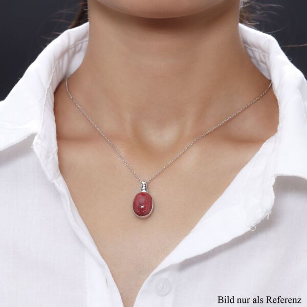 Norwegischer Thulit und wei&szlig;er Zirkon-Anh&auml;nger mit Kette, 925 Silber platiniert ca. 6.97 ct image number 2