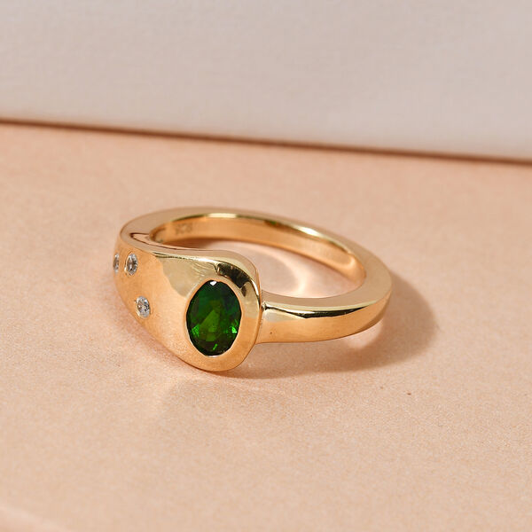 Natürlicher Chromdiopsid und Zirkon Ring 925 Silber vergoldet  ca. 0,59 ct image number 2