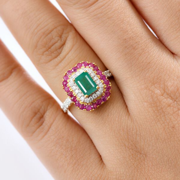 D’Joy AAA Kagem sambischer Smaragd, Mosambik Rubin und Moissanit Ring - 2.19 ct. image number 3