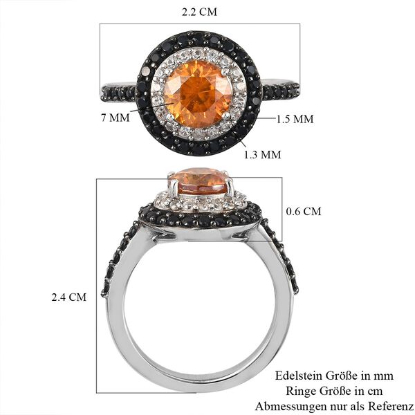 Orange Sphalerit und schwarze Spinell Ring 925 Silber Platin-Überzug image number 7