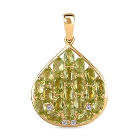 Peridot, Weißer Zirkon Anhänger 925 Silber 750 Gelb Vermeil ca. 4.90 ct