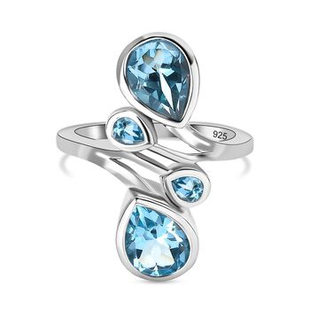 Schweizer Blautopas Ring, 925 Silber platiniert, (Gr&ouml;&szlig;e 20.00) ca. 4.24 ct