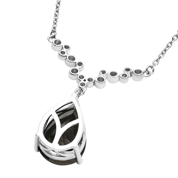 Schungit und weiße Zirkon-Halskette, ca. 45 cm, 925 Silber rhodiniert ca. 5.55 ct image number 5