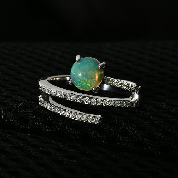 Nat&uuml;rlicher, &auml;thiopischer Opal und Zirkon-Ring - 0,89 ct. image number 2