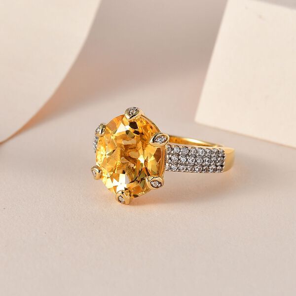 AA Citrin, Weißer Zirkon Ring, 925 Silber vergoldet (Größe 19.00) ca. 4.92 ct image number 2