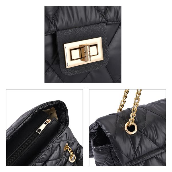 Stilvolle gesteppte Crossbody-Tasche mit RFID Schutz, wasserabweisend, 32x23x10cm, schwarz image number 4