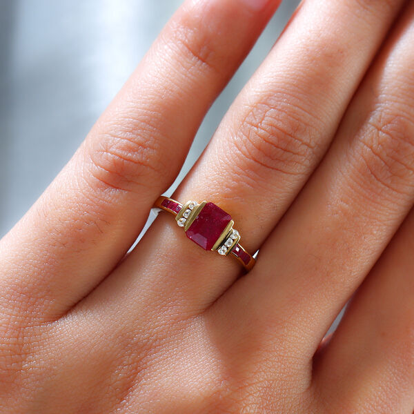 Afrikanischer Rubin (Fissure gef&uuml;llt) und Zirkon Ring 925 Silber vergoldet image number 3