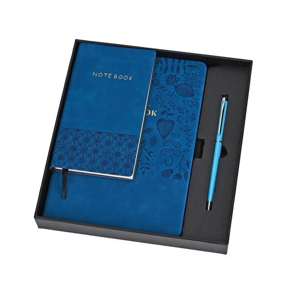 Premium Set; Notizbuch und Taschentagebuch mit geschnitztem, samtigem Hardcover und Kugelschreiber, Marineblau image number 7