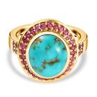 Sierra Nevada Türkis und Natürlicher Rhodolith Granat Ring, 925 Silber vergoldet (Größe 18.00) ca. 5.25 ct