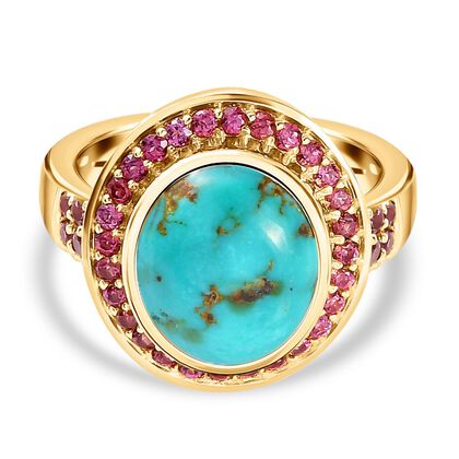 Sierra Nevada T&uuml;rkis und Nat&uuml;rlicher Rhodolith Granat Ring, 925 Silber vergoldet (Gr&ouml;&szlig;e 18.00) ca. 5.25 ct