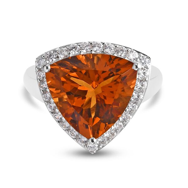 Madeira Citrin Halo Ring 925 Silber Platin-&Uuml;berzug