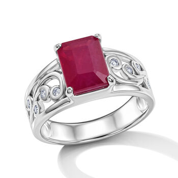 D'Joy Afrikanischer Rubin (Fissure gef&uuml;llt), Wei&szlig;er Zirkon Ring 925 Silber Rhodiniert (Gr&ouml;&szlig;e 18.00) ca. 3,39 ct