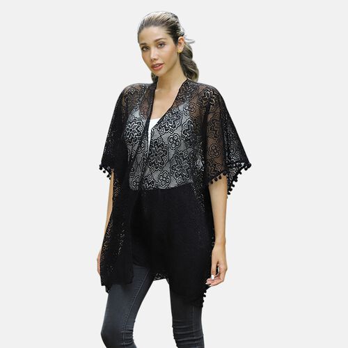 Kimono aus Spitze, Einheitsgröße Schwarz image number 0