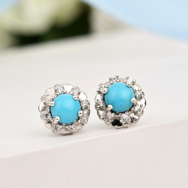 Nat&uuml;rlicher Sleeping Beauty T&uuml;rkis und Zirkon Ohrstecker 925 Silber platiniert ca. 0,55 ct image number 2