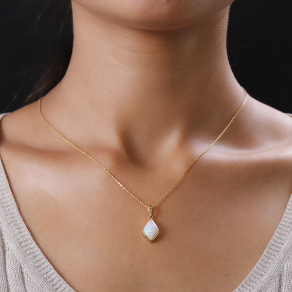 Natürlicher, äthiopischer Opal Solitär-Anhänger mit Kette in Silber image number 3