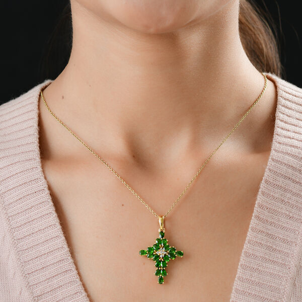 Natürlicher Chromdiopsid und Zirkon Anhänger 925 Silber vergoldet ca. 3.83 ct image number 2