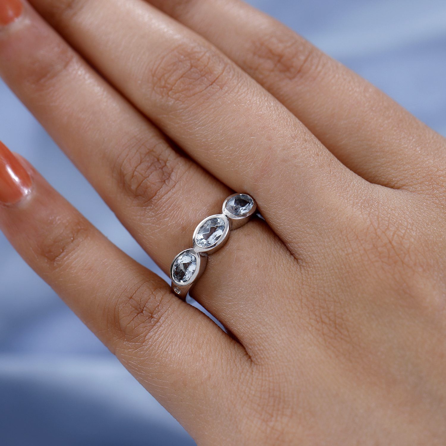 Espirito Santo Aquamarin und Moissanit Ring 925 Silber platiniert GroBe 19.00 ca. 1.22 ct