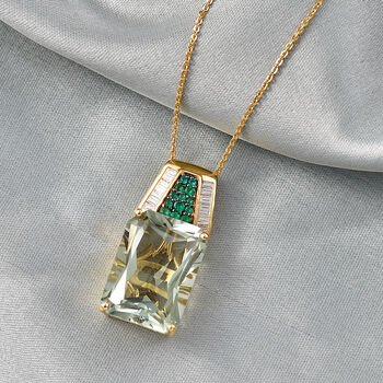 D'Joy Prasiolith, Verde Onyx und Moissanit Anh&auml;nger mit 50cm Kette - 17,84 ct.